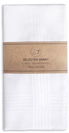 Selected Hanky Fazzoletti da uomo, 100% morbido cotone, bianchi, classici, in confezione da 12