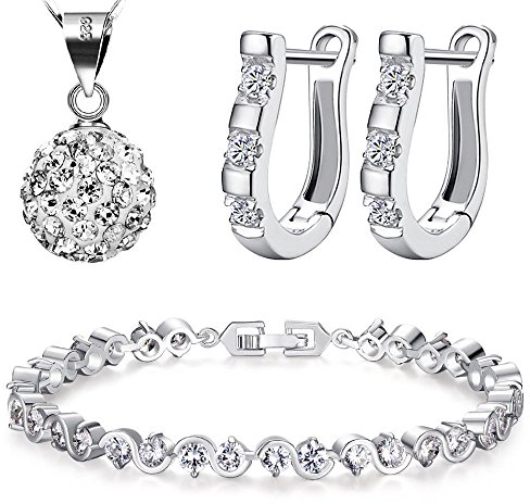 Kim Johanson Damen Schmuckset *Lilly* in Silber I Halskette mit Anhänger aus 925 Sterling Silber I Armband rhodiniert I Mit weißen Kristallen besetzt inkl. Schmuckbeutel