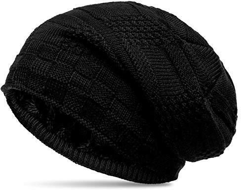 Caspar MU155 gefütterte Feinstrick Beanie Mütze mit stylischem Flecht Muster, Farbe:schwarz, Größe:One Size