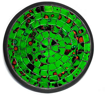 Deko - Schale Glasmosaik rund, 15 cm, hellgrün mit rot/schwarz Flecken