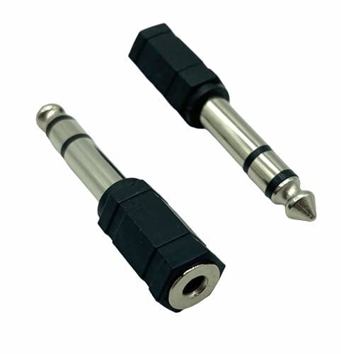 2 Pack of Headphone Adapters 3.5mm Socket to 6.35mm Jack Plug Audio Stereo Adaptor Converter Black Premium Quality