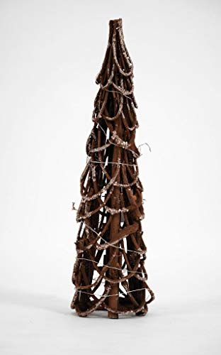 Spetebo LED Rattan Weihnachtsbaum 50 cm - 20 LED - Holz Tisch Deko Tannenbaum beleuchtet