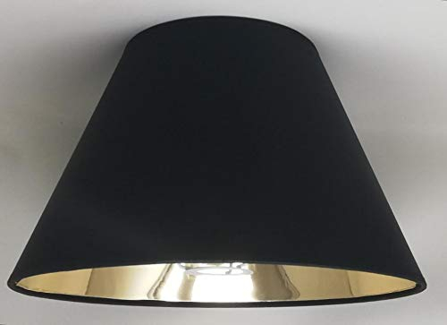 Kegelförmiger Lampenschirm, Schwarzer Stoff mit Goldenem Futter, Handgefertigtes Produkt, für Tischlampe, Stehlampe (Schwarz, 35x18x23)
