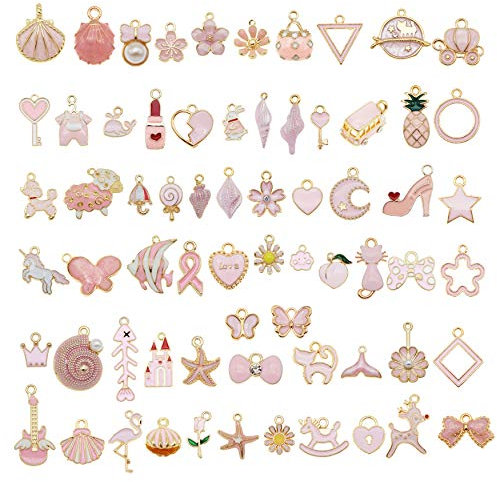 Julie Wang 20 Pieces Pink Enamel Paint Metal Charms Bulk Handmade Earrings Bracelets Necklaces Pendants Findings DIY Arts Projects Jewellery Making Crafts 2-3cm