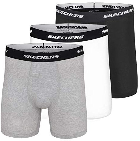Skechers Men's 3-Pack Boxer Briefs, Black/Medium Grey Heather/White, L