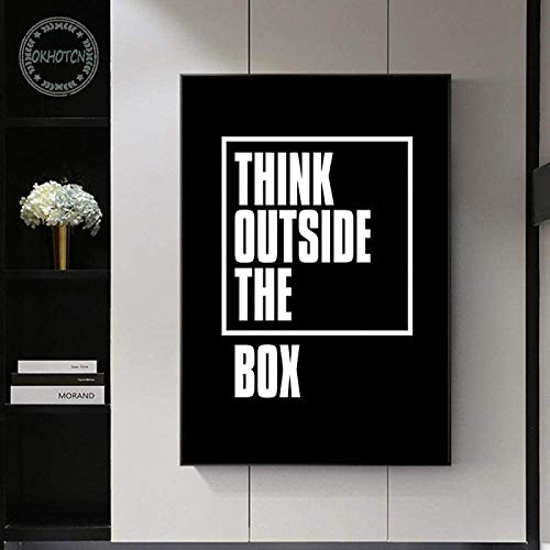 FGHSD Poster Image Think Outside The Box Briefmalerei Inspirierende Schwarze Typografie Poster Wandkunst Moderne Druckbilder 50x70cm ohne Rahmen