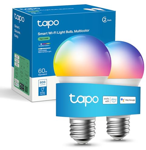Tapo L530E 2-Pack E27 Smart Bulb, Alexa Bulb, Extra Bright WiFi Smart Bulb, Multicolour, Dimmable, 8.3W , Schedule & Timer, Away Mode, Energy Saving, Voice Control Alexa & Google - Packaging May Vary