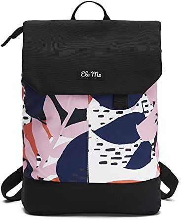 Ela Mo Rucksack Damen - Daypack schön u. durchdacht - Laptop Rucksäcke für Frauen - Anti Diebstahl Tasche für Schule, Uni, Business (Papercut Tulip)
