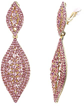 EVER FAITH Damen Ohrclips Hänger Kristall Hochzeit Braut Party Vintage Charm 2 Blatt Ohrringe Clip Rosa Gold-Ton