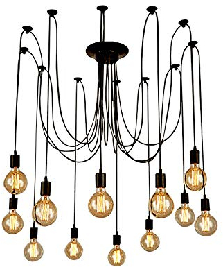 SHZICMY (12 Köpfe) Vintage Spider Kronleuchter Licht verstellbar DIY Retro Deckenpendelleuchte E27 Hängelampenschirm für Schlafzimmer Wohnzimmer Esszimmer Hotel Bar Dekoration