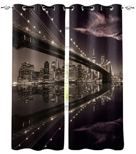 ZLLHAPPY schlaufenschal 2er Set Nachtansicht von New York City 166x75cm (HxB) Verdunklungsvorhänge Thermo Vorhang Blickdicht für Schlafzimmer & Wohnzimmer, 2er Set