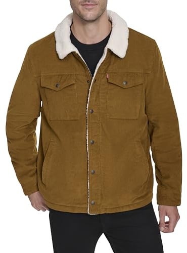 Levi's Men's Corduroy Sherpa Lined Trucker Jacket (Standard and Big & Tall), Brown, XXL
