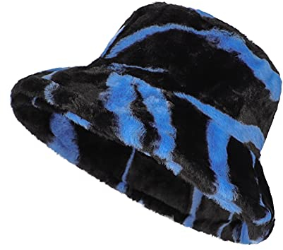 Wintermütze Unisex Fischerhut Streifen Plüsch Zebra-Hut Damen Mädchen Damenmütze Modisch Winddicht Mütze Plüsch Winterhut Verdickt Kuschelig Eimerhut Baumwolle Outdoor Wollmütze Herbst Winter