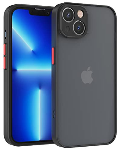 Mixroom - Cover Custodia per Apple iPhone 13 Bumper Opaco Protezione Fotocamera con Retro Semitrasparente Bordo Morbido in TPU Colore NERO