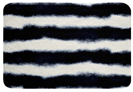 Loussiesd Schwarz-weiß gestreift rutschfest Badezimmerteppich Geometrisch Streifen Badteppiche Aquarell Fantasie Kunst Badematte 40x60cm Abstrakt Modern Weich Hochflor Küche Badvorleger Wohnkultur