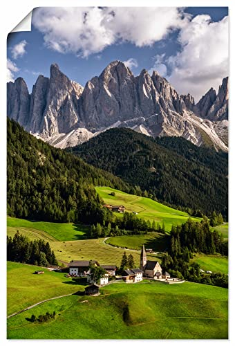 ARTLAND Wanddeko Poster & Kunstdrucke Wandposter 60x90 cm Hochformat Landschaft Berge Wald Wiesen Dorf Alpen Dolomiten Südtirol U3LX