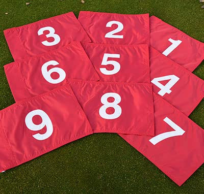 eclipse branding Numbered Golf Pin Tee Flags 1-9 yellow white blue or red with Tubelock for the pole (1-9 Red Flags Tube)