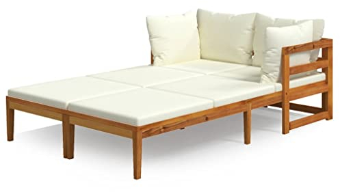 vidaXL 2X Akazienholz Sonnenliege mit Cremeweißen Kissen Gartenmöbel Gartenliege Relaxliege Liege Holzliege Lounge Sofa Sitzgruppe