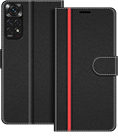 COODIO Handyhülle für Xiaomi Redmi Note 11 Handy Hülle, Xiaomi Redmi Note 11S Hülle Leder Handytasche für Xiaomi Redmi Note 11 / Note 11S Klapphülle Tasche, Schwarz/Rot