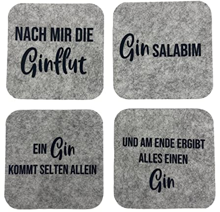 Untersetzer Set Filz Gin mit Sprüchen Glasuntersetzer Untersetzer für Gläser Untersetzerset hellgrau
