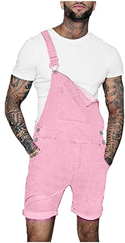 Liebeimmer Salopette d'été en jean pour homme - Coupe ample - Coupe décontractée - Pour le travail, rose, L