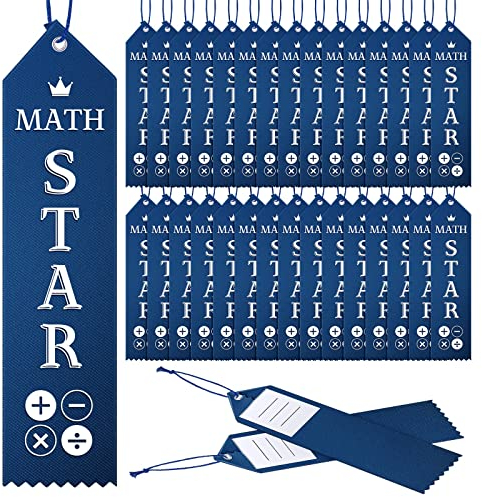 Math Award Ribbons Mathematik-Sternbänder Studentenpreise Mathematikschüler Auszeichnungen mit Veranstaltungskarte und Seil für Kinder, Lehrerbedarf, Marineblau mit weißem Druck (50 Stück)