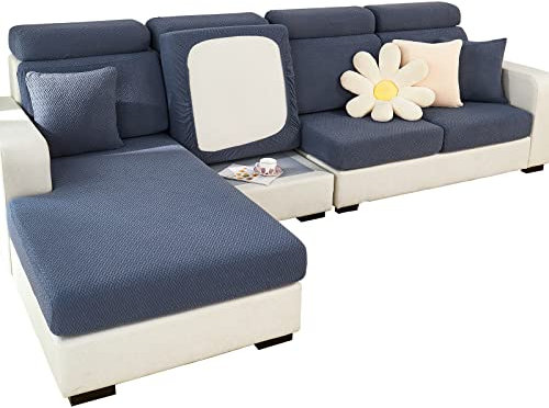 SHANNA Sofa Überzug Stretch, Couch Sofabezug 1 2 3 Sitzer L Form Ecksofa, Sofa Cover Sitzkissenbezug Sofaüberwürfe rutschfest Möbelschutz mit Elastischem Boden, Weben Dunkelgrau 2 Sitzer