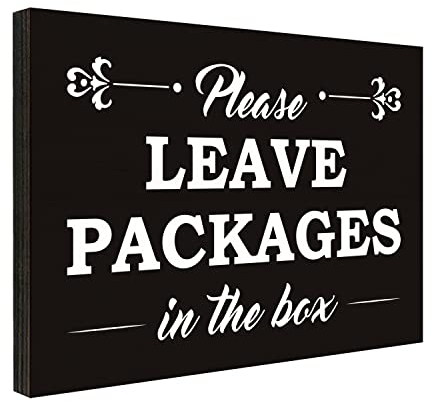 Panneau « Please Leave Packages in the Box » pour la maison, le bureau ou le bureau - Panneau d'avertissement d'avertissement de porte d'entrée, décoration murale pour entrée d'appartement - 9 x 13 cm