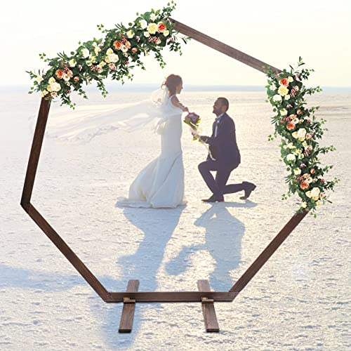 Hochzeitsbogen Holz 2.4M, Siebeneckiger Holzbogen Ballon Bogen Traubogen Hochzeit Hintergrund Stand für Geburtstagsfeier, Hochzeit, Gartendekoration