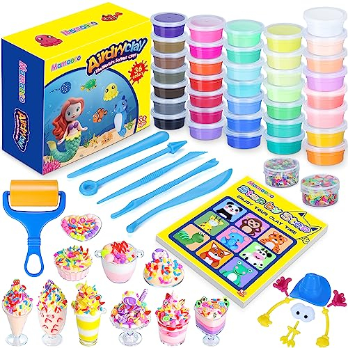 Mamaeco Lufttrockende Modelliermasse 36 Farben Lufttrockener Ton DIY Formton mit Werkzeugen Weich & ultraleicht, Spielzeug Geschenke für Jungen und Mädchen im Alter von 3 4 5 6 7 8 9 10+ Jahren