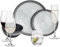 Vaisselle de camping en mélamine pour 4 personnes Gris pierre + 16 verres Tiamo Verres à eau, verres à vin, verres à champagne, vaisselle de table pour pique-nique, barbecue