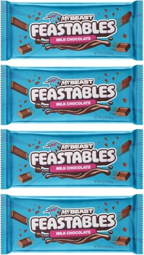 SUPPLIIONLINE E-RETAILER - Beast Pack of 4 Feastables Milk Chocolate Bundle 60g Each – Individually Wrapped Wholesome Treat Bars for Snacks, Desserts - Premium Dark Chocolate