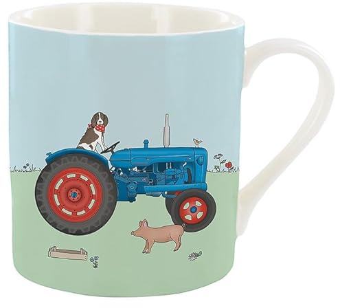 Emma Lawrence Designs Joe Davies Blue Tractor Fine China Boxed Mug - Farm Themed Statement Kitchenware for Him/Her