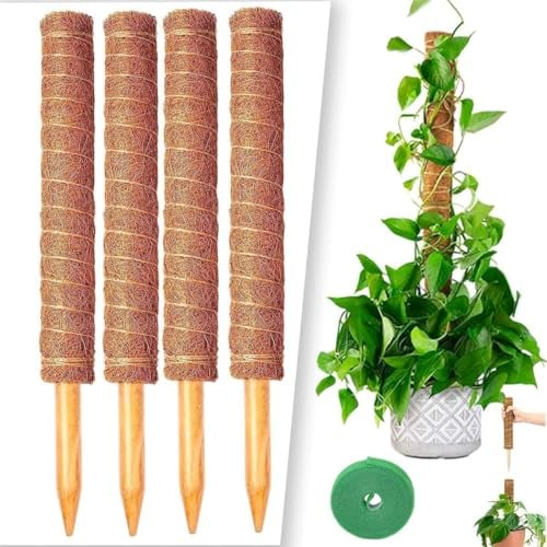 Uni-Fine 4x30cm Blumen rankhilfe, Pflanzenstütze, Moossta Pflanzstab Kokos,Natürlicher kokosstab für Pflanzen aus natürlicher Kokosfaser, Kokos Rankhilfe, Rankhilfe Monstera Kokos