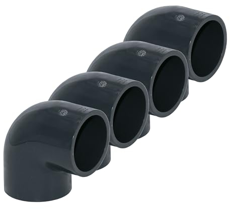 HAF® 4X PVC Fittings Winkel 90° mit 2X 50mm Klebemuffe - Winkelverbinder aus grauem PVC-U für Rohranschlüsse, Poolverrohrungen und vieles mehr... Qualität: Made in Europe. Menge: 4 Stück