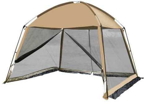 iCool Screen House 10 x 10 Ft Screened Mesh Net Wall Canopy Tent Screen Shelter Gazebos for Patios Outdoor Camping Activities - Beige