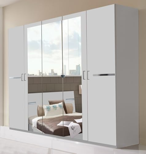möbelando Drehtürenschrank >Anna< in Weiss - 225x208x58cm (BxHxT)