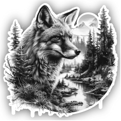 Samunshi® Fuchs in Wald Szene Aufkleber Mond Berge Autoaufkleber für Motorrad Fahrrad Roller oder Auto Sticker Fahrrad Mtb Mountainbike Rennrad Aquarell Illustration Sticker 50x49cm