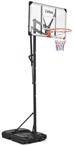 ZELUS Basketballkorb Outdoor, 1,68 bis 3,05 m Höhenverstellbar Basketballkorbsystem mit 46 cm Standardfelge, 110 cm Rückwand & Gewichtstasche, Tragbarer Basketballkorb für Hinterhof, Auffahrt,