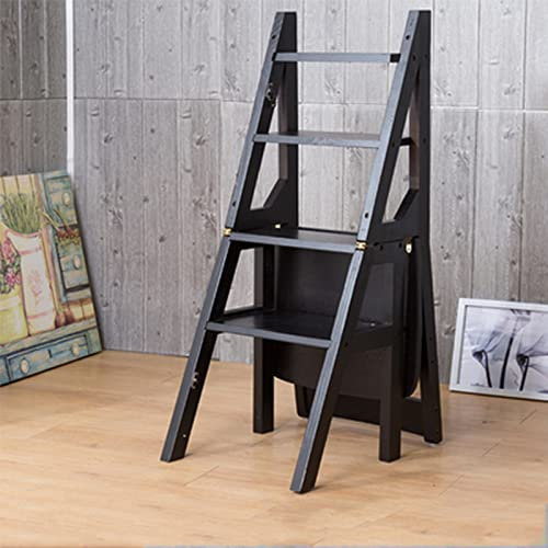 SORVA Taburete Plegable de 4 Niveles para Adultos, Escalera de Madera, Asiento de Banco para Cocina, Oficina, Biblioteca, Estante de Flores Interior/Banco de Zapatos, Soporte para Plantas