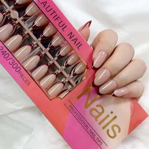 LADYING 300 pcs Nägel Zum Aufkleben Mandel Kurz,5 Farben Press on Nails Muster,Hochwertig Kunstnägel Fake Nails ohne Kleber,Glossy Fingernägel Künstliche Nägel für Frauen