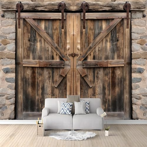 Fototapete Rustikales Scheunentor aus Holz Wandtapete für Schlafzimmer und Wohnzimmer - Vlies Tapeten mit UV-Beständigkeit und Geruchsfreiheit - Wandbild mit für Teenager Jungen und Mädchen