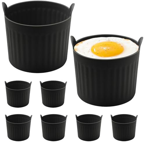 SEGNAYEN Air Fryer Egg Mould, Slicone Ramekins for Air Fryer, Non Stick Muffin Cases Cups for Air Fryer Poached, Fried Eggs, 8 Pack, Black