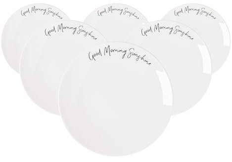 Villeroy & Boch Statement Good Morning Sunshine Lot de 6 assiettes à dessert rondes avec inscription, en porcelaine de qualité supérieure, 21 cm, blanc/noir