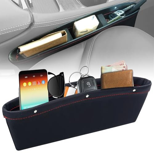 lomdung Leder Auto Lückenfüller Organizer, Multifunktionale Aufbewahrungsbox für Auto, Seitentaschen Organizer für Autositz, Organisation für Schlüssel Geld Telefon Karten, Schwarz