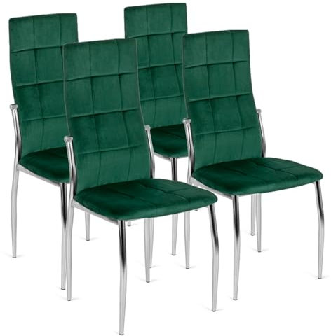 MEBEL ELITE - Esszimmerstühle 4er Set in Velourstoff - Esszimmerstühle Grün 101 x 46 x 48 [cm] - Küchenstühle Modern - Weiche Esstischstühle - Stabile Essstühle, leicht zu reinigen