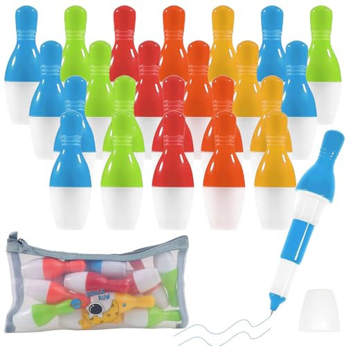 24 Stück Bowling Kugelschreiber und 1 Federmäppchen Bowling Mitgebsel Stifte Kunststoff Schreibwaren Neuheiten Druckkugelschreiber Schulbedarf Partyartikel Souvenirs Bürobedarf - Zufällige Farbe