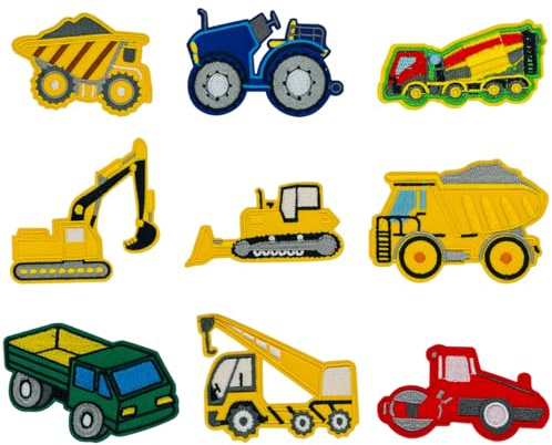 9 Stück,Bügelflicken,Bügelbilder Erwachsene,Patches zum Aufbügeln, Aufnäher Kinder, Flicken zum Aufbügeln, Bügelbilder für Textilien,Diamond Iron On Patches (Engineering Fahrzeugbagger 1)