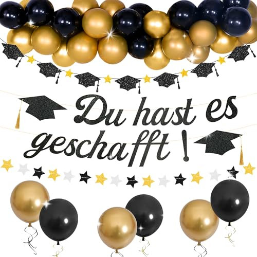 JeVenis Graduation Deko Glitzer Schwarz Bachelor Deko Bachelor Abschluss Herzlichen Glückwunsch Girlande Herzlichen Glückwunsch Girlande Abschluss Deko Graduation Party Dekoration