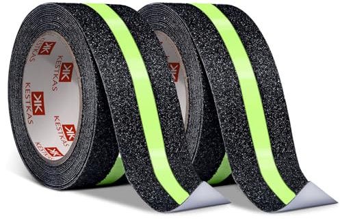 KESTKAS Cinta Antideslizante Escaleras 50mm x 10m (Pack 2) Interior y Exterior - Luminosa, Adhesiva - Señalizacion en Suelo - Alta Visibilidad - Cinta Fluorescente brilla oscuridad